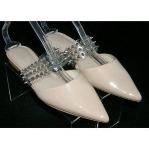 Asos shoes nude patent leather pointed toe spike strap slide sandals 8 UK 6